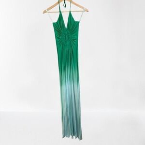 New Sky‎ Crochet Maxi Halter Dress Lace up Ombre Green Small
